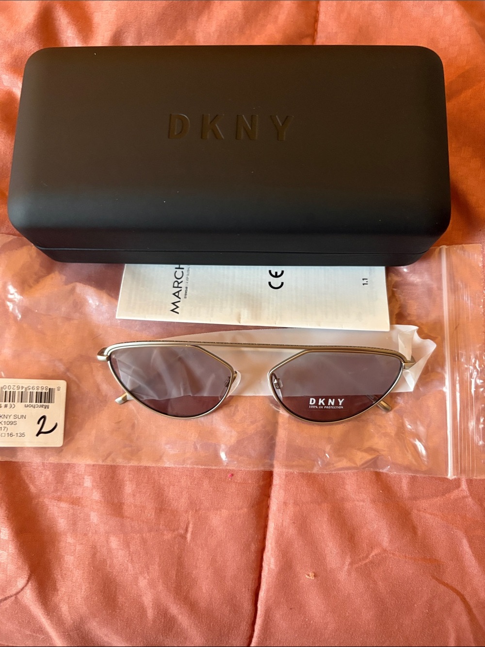 Dkny Gold Metal Cat-Eye Sunglasses with Brown Lenses